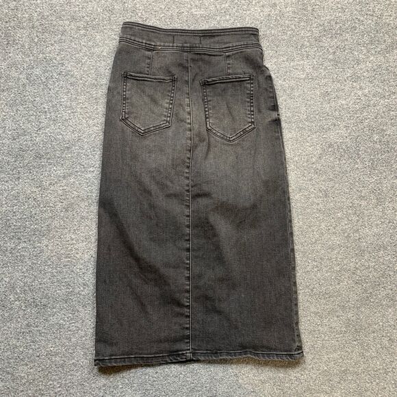 We The Free People Skirt Womens 26 Black Fade Denim Maddie Zip Front Slit Midi - Picture 7 of 12